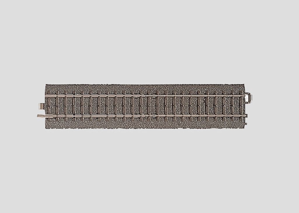 A single piece of model train track is shown against a plain background.