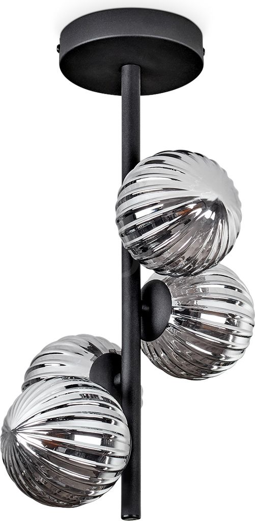 Isorella Deckenlampe aus Metall/Glas in Schwarz/Rauchfarben in Riffel-Optik