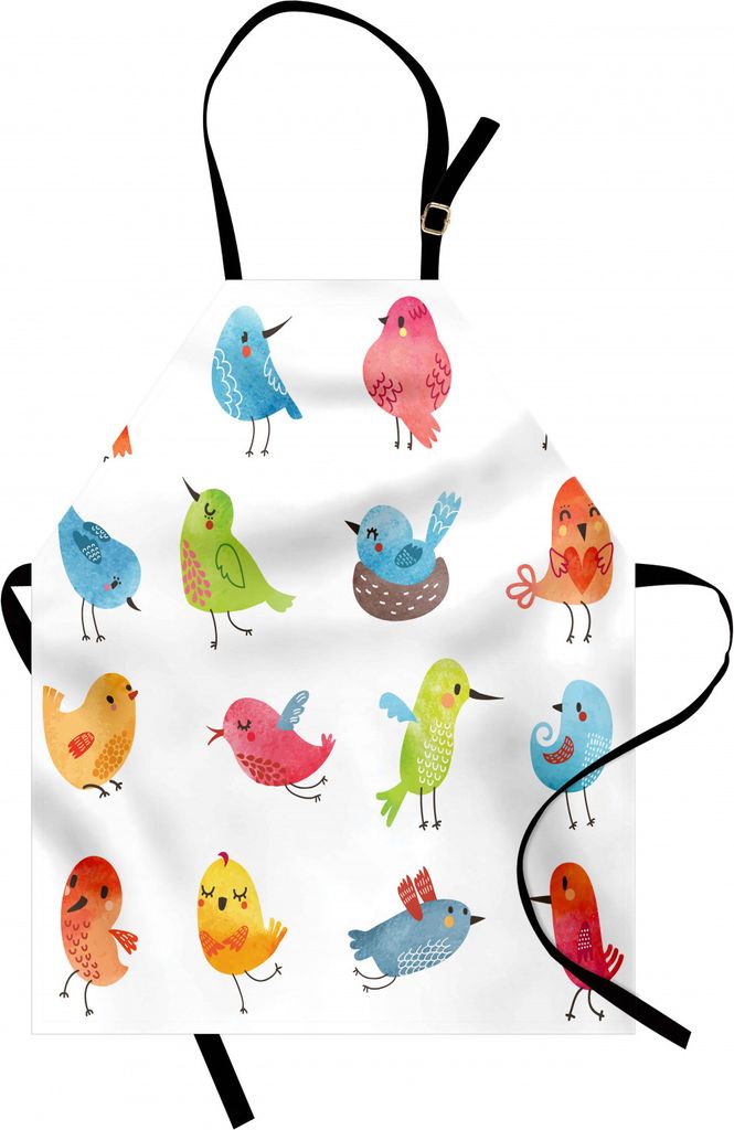 ABAKUHAUS Tier Kochschürze, Bunter niedlicher Vogel-Aquarell-Effekt-Spaß lustiger Maskottchen-Pinsel-Kunst-Kinderentwurf, Farbfest Höhenverstell...