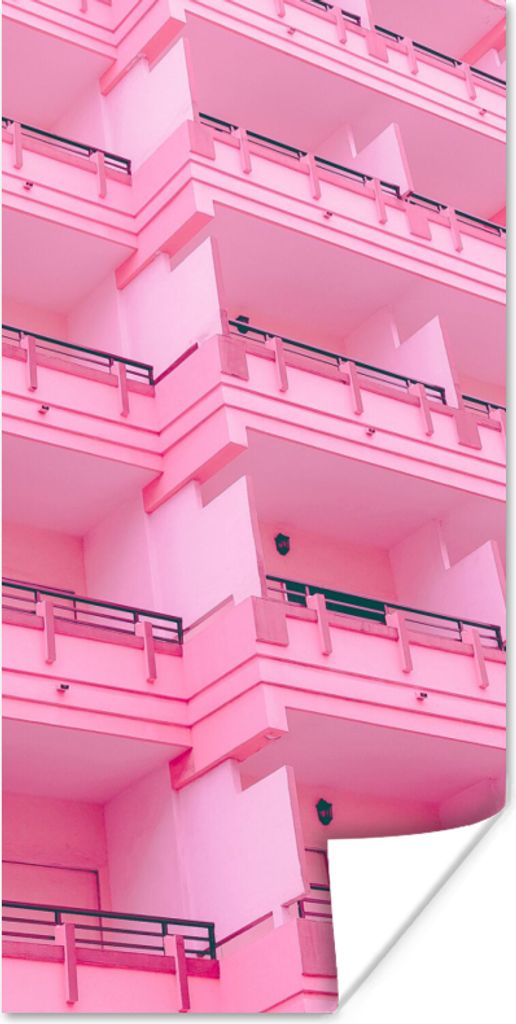 MuchoWow Poster Balkon - Sommer - Rosa - Architektur 80x160 cm - Kinderzimmer