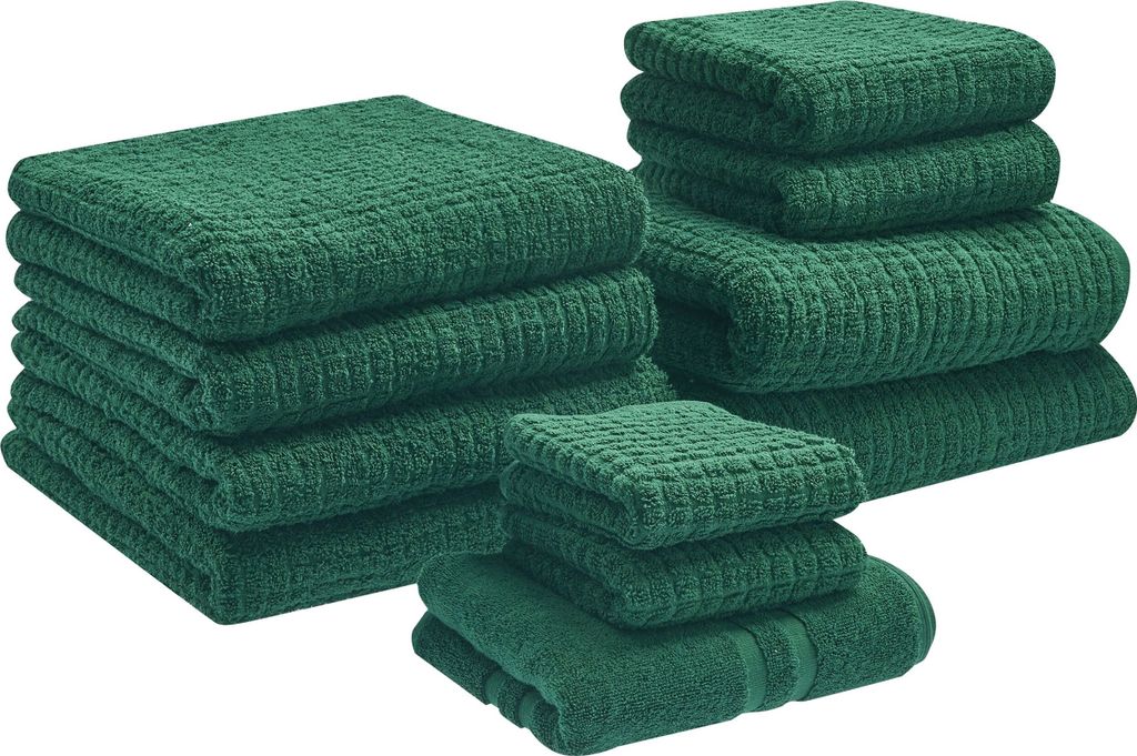 BELIANI Badehandtuch Set mit Badematte 11-teilig Grün Baumwolle Frottee Handtücher in verschiedenen Größen Badteppich Bad Ausstattung Accessories