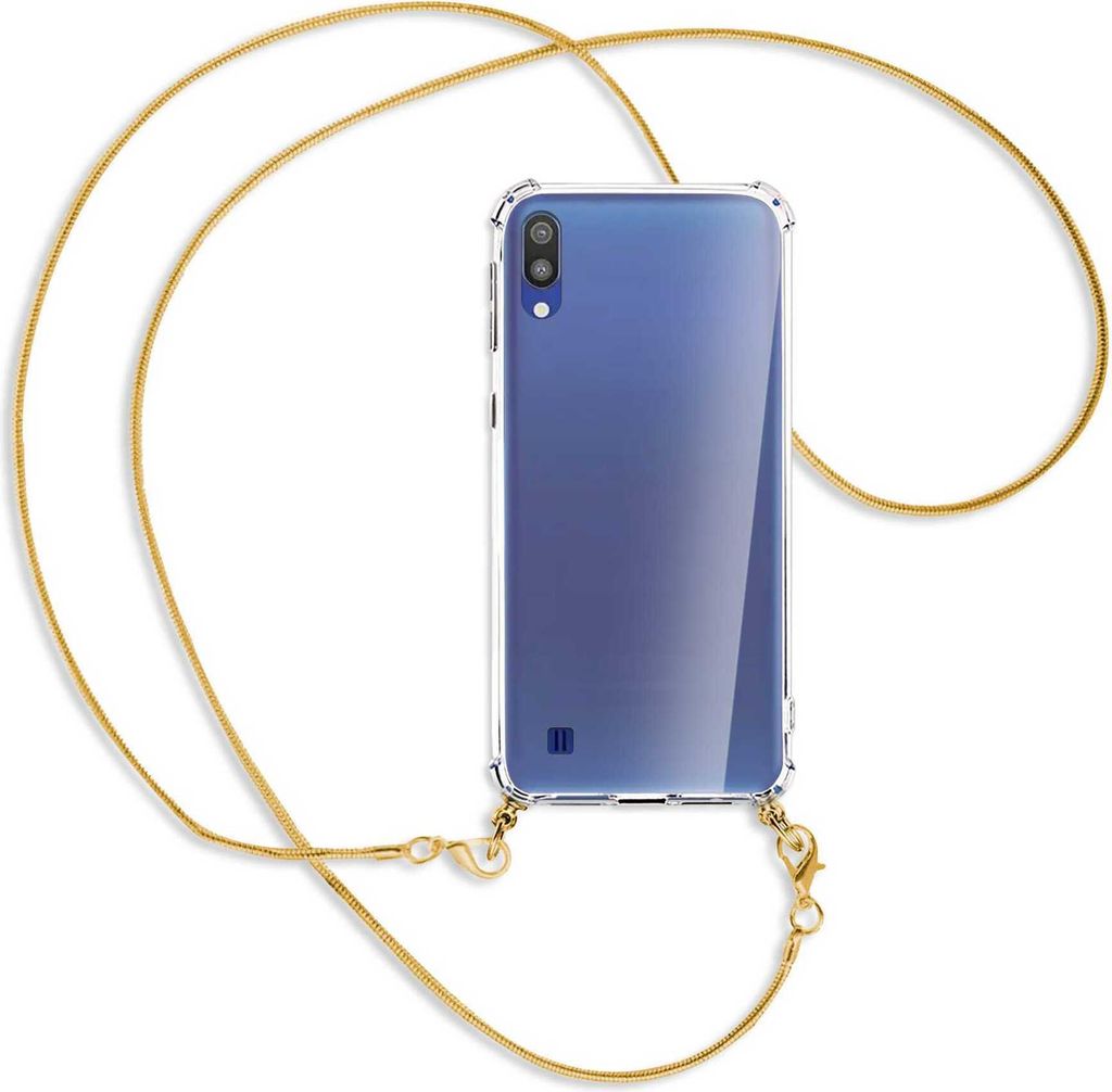 Handykette Backcover-Schutzhülle mit Band (Metall goldfarben) für Samsung Galaxy A10 - goldfarbene Kette Snake