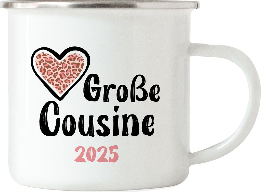 Große Cousine 2025 Emaille Tasse Love Beschützerin Liebe Familie Spaß Freude Cousinen Geborgenheit Family
