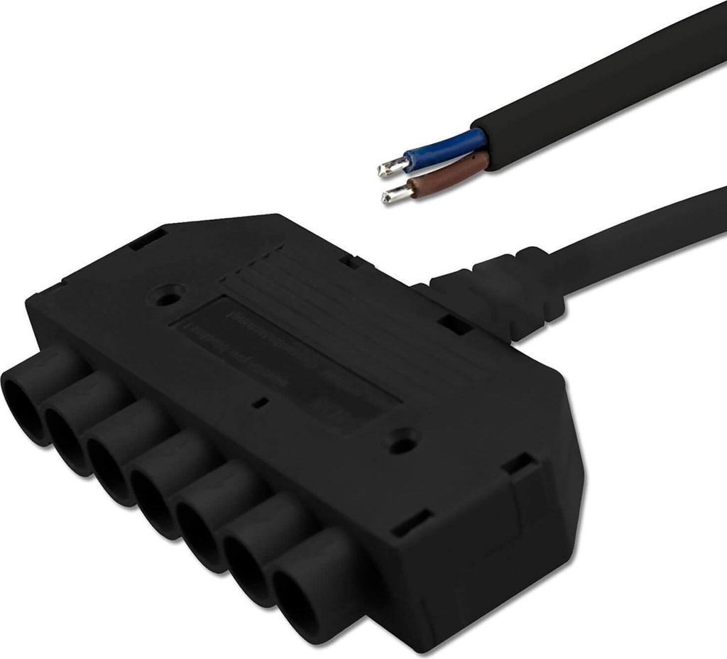 ISOLED Mini-Plug 6-fach Verteiler female, 1m, 2x0.75, IP54, schwarz, max. 48V/6A