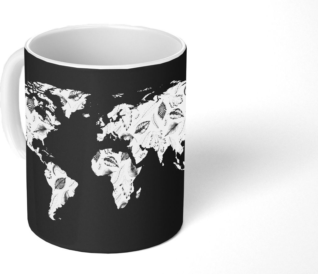 MuchoWow Tasse Kaffeetasse Kaffeebecher 350 ml Karte - Weiß - Blätter Teetasse - Fototasse - Becher - Keramikbecher - Teebecher - Kaffeetasse -...