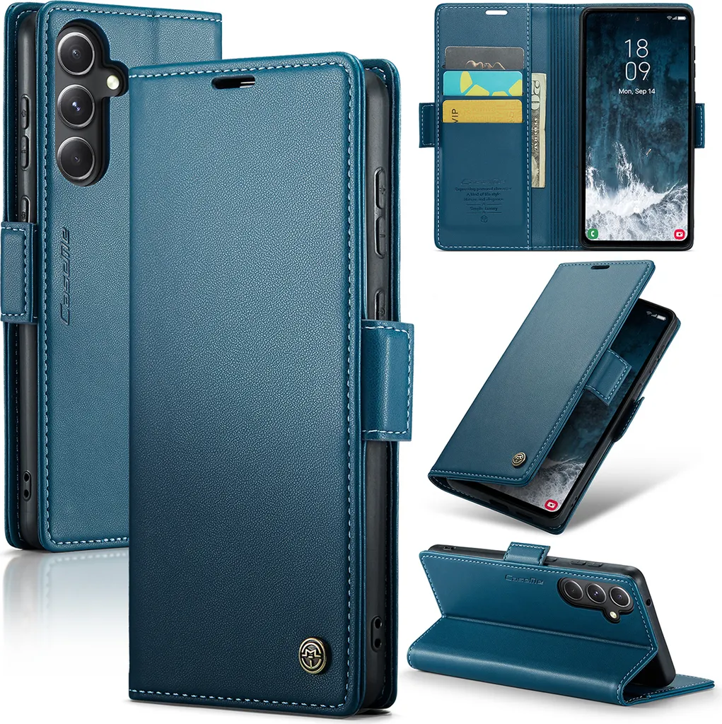 Custodia Galaxy S23 FE Blu in Pelle con Stand - Protezione Premium