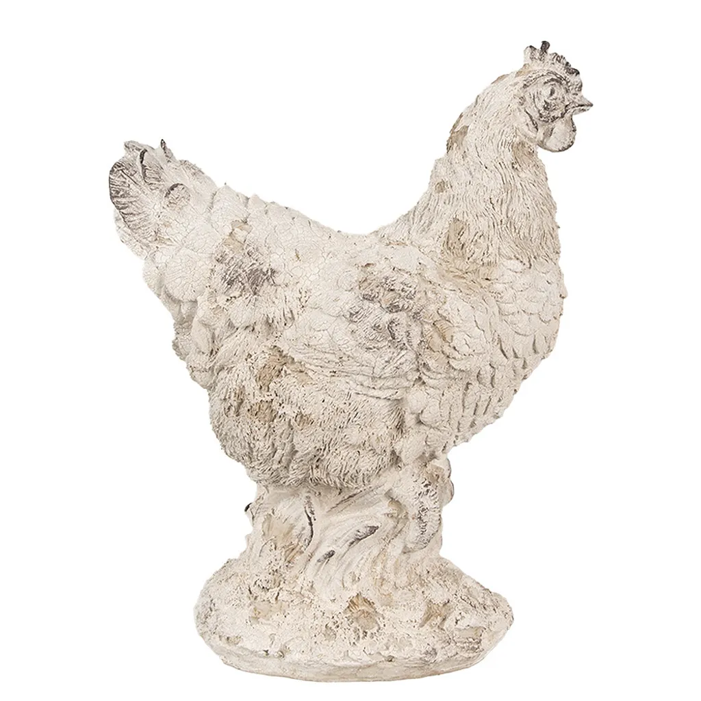 Poulet décoratif beige 26 cm en polyrésine robuste - Finition détaillée - 3