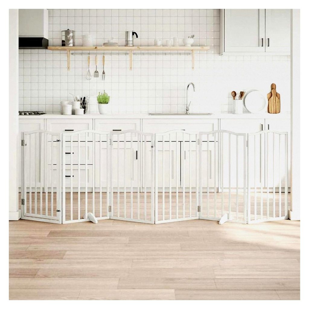 6-teiliges Hundetor mit Tür, faltbar, Weiß, 300 cm, Pappelholz, modulares Haustiertor für Zimmerdurchgänge und Korridore für kleine Tiere wie ...