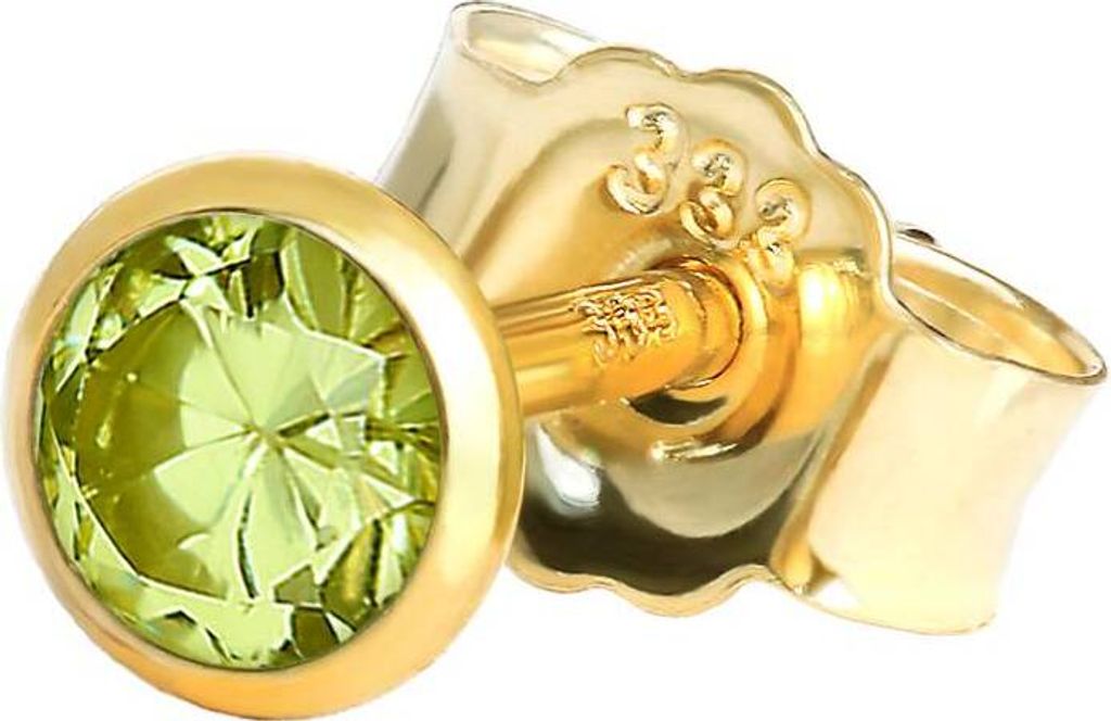 Einzel Ohrstecker Echt Peridot Gelbgold 333 8 Karat Gold 3,5mm Kleine Ohrring