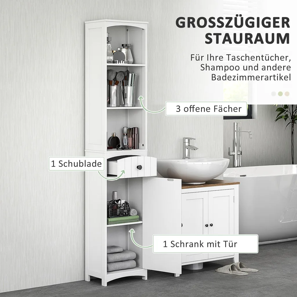 Scaffale Bagno Alto Fortuna Lai MDF Bianco 34x24x170,5cm Salvaspazio - 4