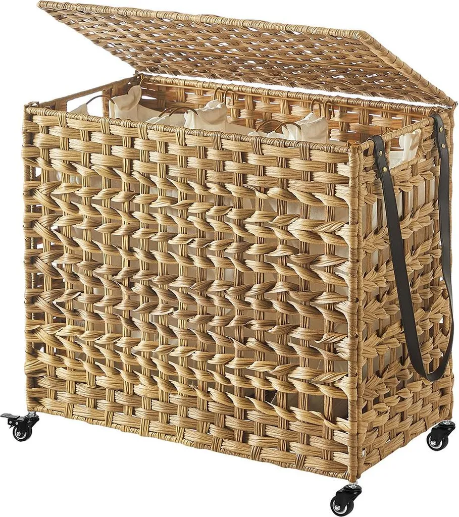 Panier à linge tressé main grand modèle naturel - Fini le linge en désordre