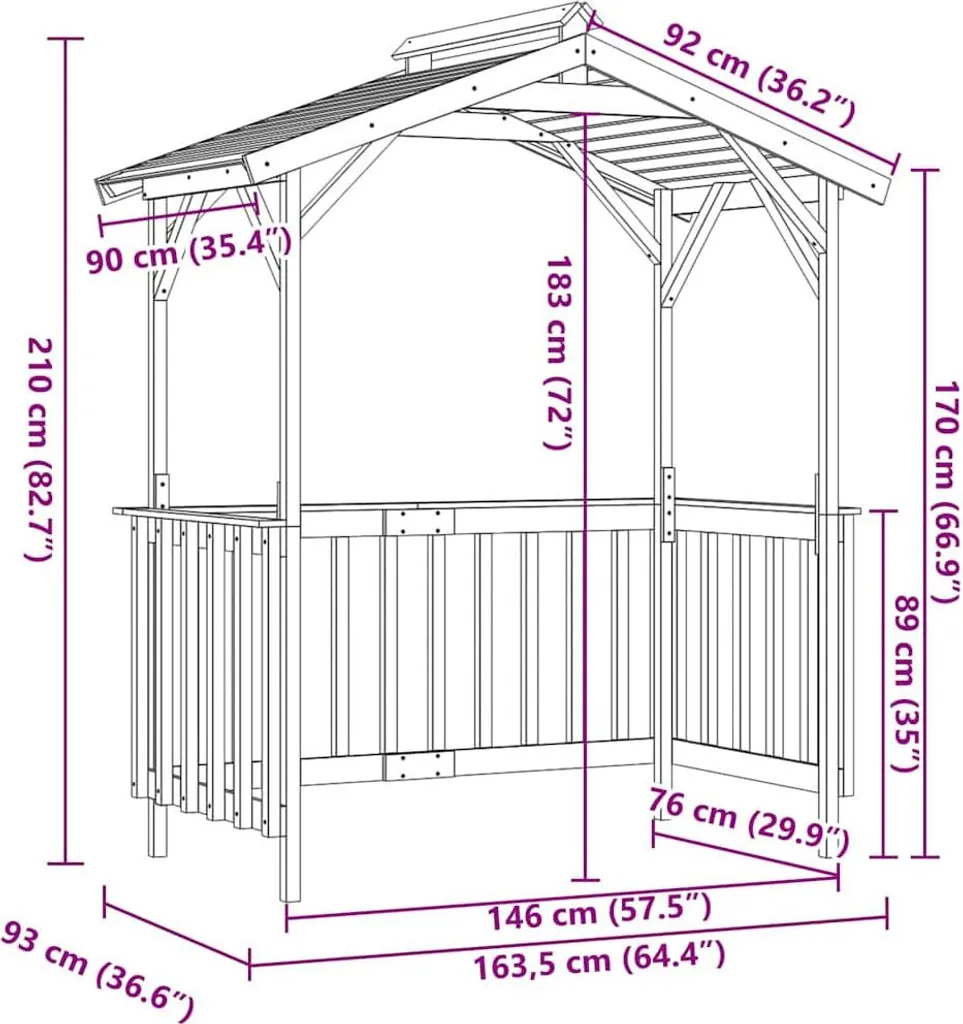 Toit de Protection pour Barbecue en Bois de Pin 163x93x210 cm Extérieur - 8