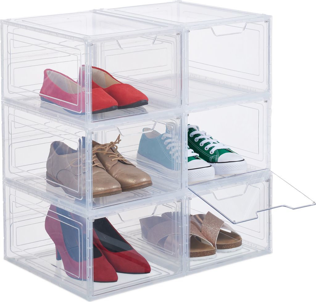 Relaxdays Schuhboxen 6er Set, mit Tür, Schuhorganizer, Produktbild 