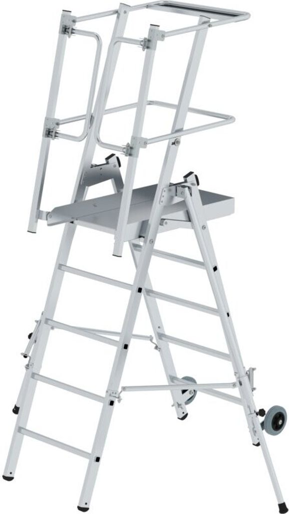 Plattformleiter FlexxStep | 5 Sprossen | inkl. beidseitigem Handlauf | Aluminium | Rutschsichere Leiterschuhe