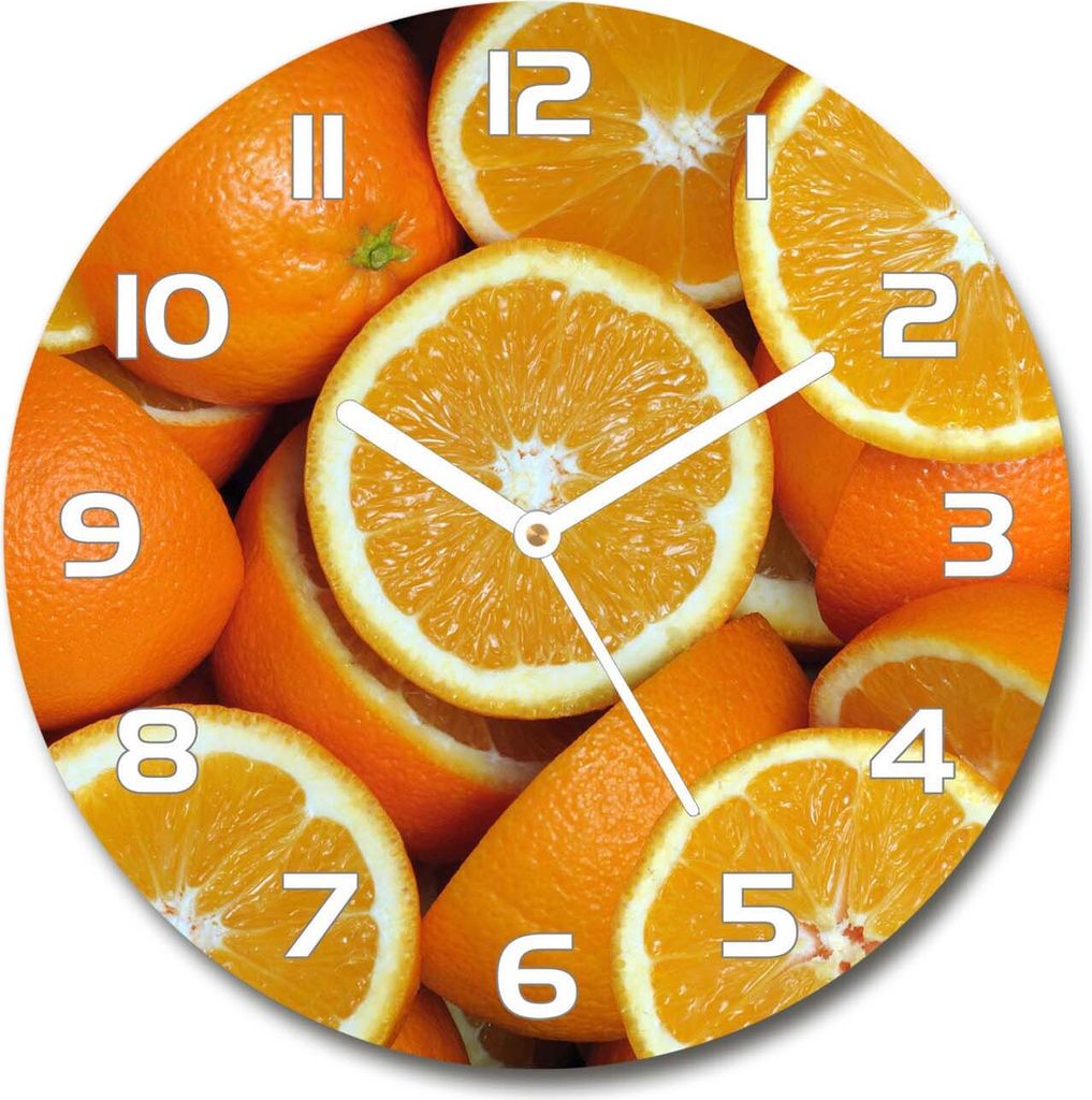 Wanduhr aus Glas 30fi Glasbild Glasuhr Gehärtetes Glas - weisse-zeiger - Halves of an orange