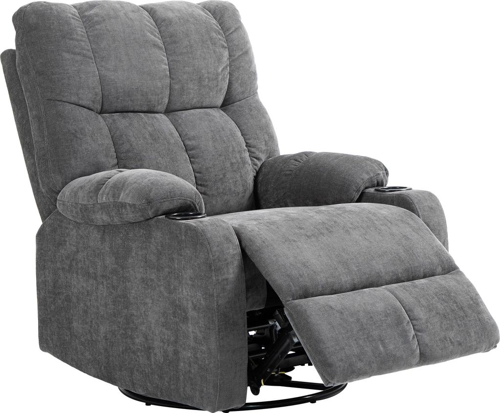 Relaxsessel mit Fußstütze, Liegesessel, drehbar, bis 150 kg, Stahlrahmen, 88x96x108cm, Dunkelgrau