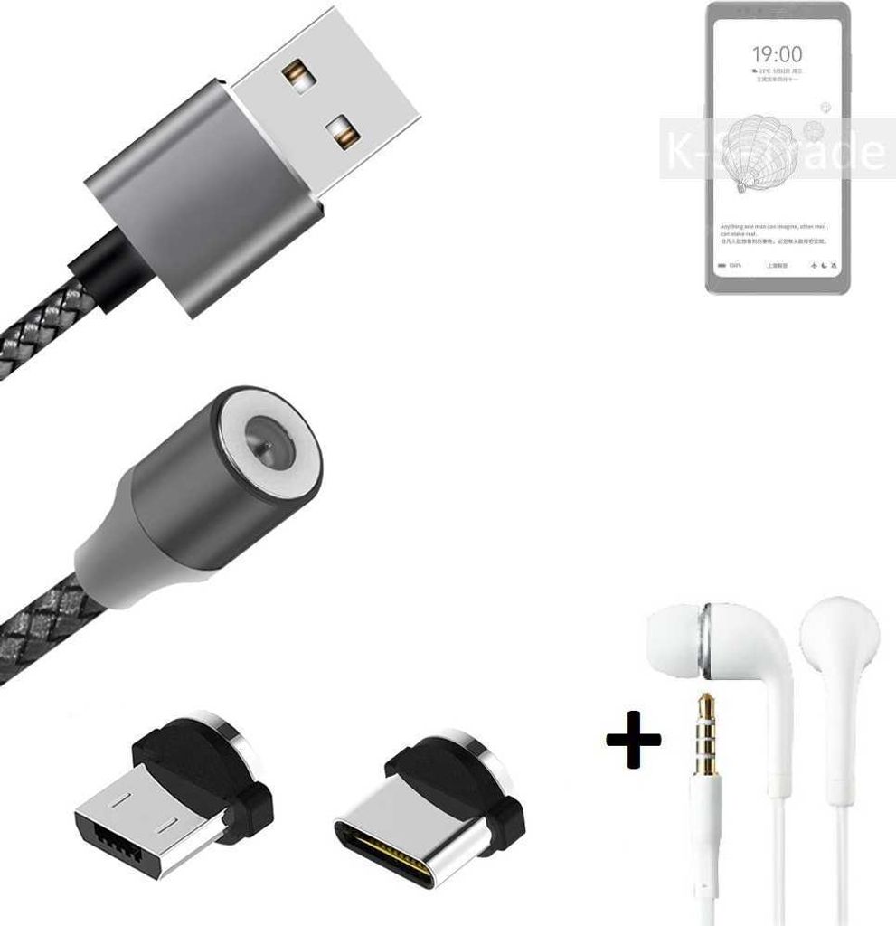 K-S-Trade Hochwertiges Magnet-Lade-kabel Sync-Kabel Daten-Kabel + Kopfhörer kompatibel mit HiSense A9 mit USB-Typ-C-Anschluss und