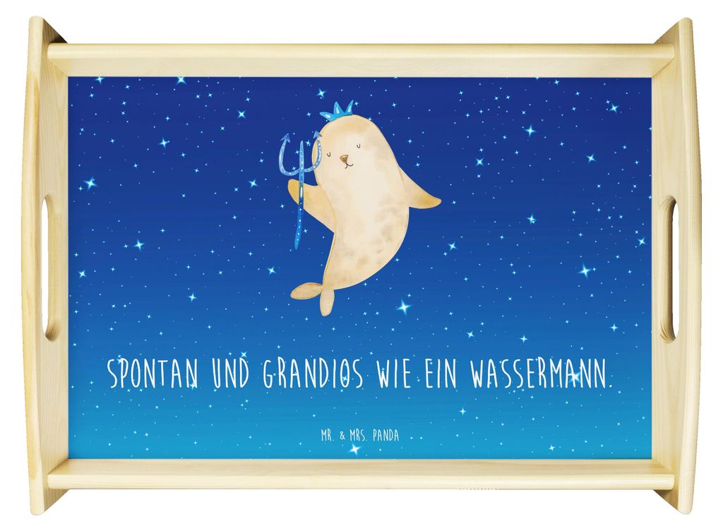 Mr. & Mrs. Panda Tablett Sternzeichen Wassermann - Sternenhimmel Blau - Geschenk, Meermann, frühstückstablett holz, Servier, Nix, Meer, aus, Gebu...
