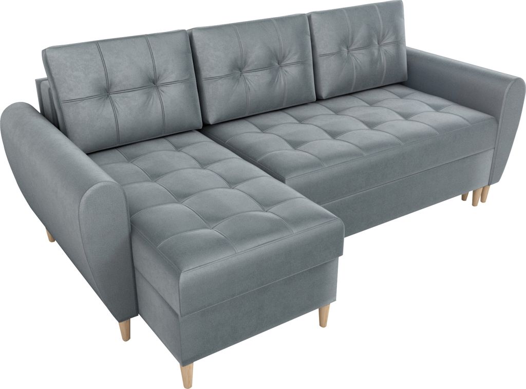 BroMARKT Ecksofa mit Schlaffunktion und Bettkasten Henry Grau Samtstoff Links