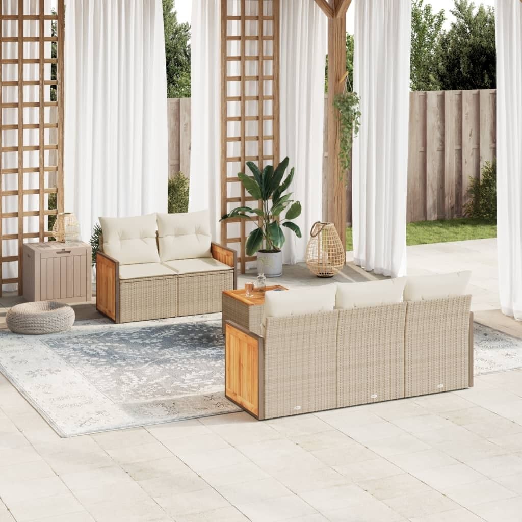 Gartenmöbelgarnituren - 6-tlg. Garten-Sofagarnitur mit Kissen Beige Poly Rattan Möbel21