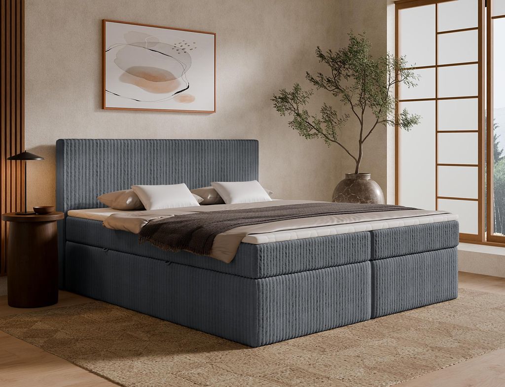 Emlar Boxspringbett Tilia ONE 140x200 - Bett mit Matratze und Topper - Boxspringbett mit Bettkasten und Matratze - Boxspringbett Dunkelgrau (Tilia 85)