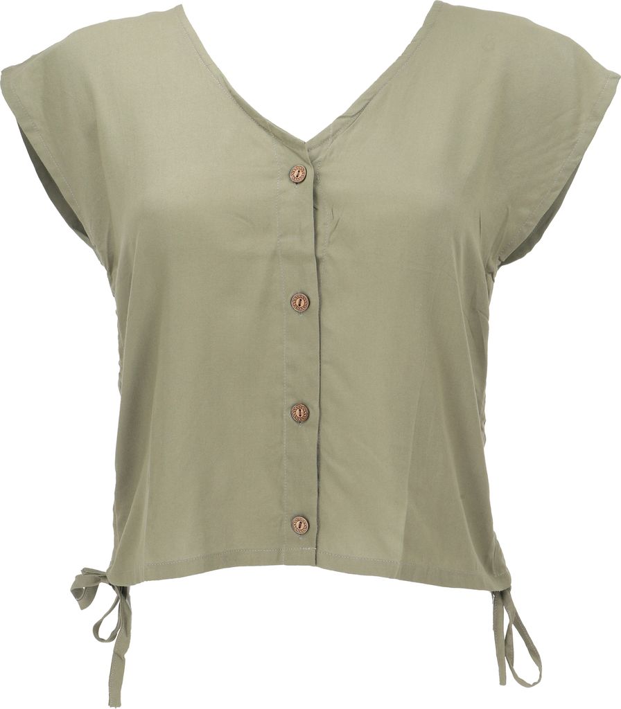 Luftiges Boho Blusentop, Basic Sommertop mit Raffiniertem Rückenausschnitt - Salbei, Damen, Grün, Viskose, Größe: M