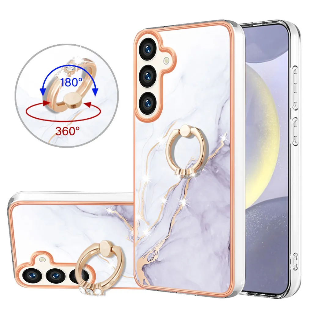 Custodia Marble per Samsung Galaxy S25+, Custodia protettiva in silicone TPU con supporto ad anello Oro
