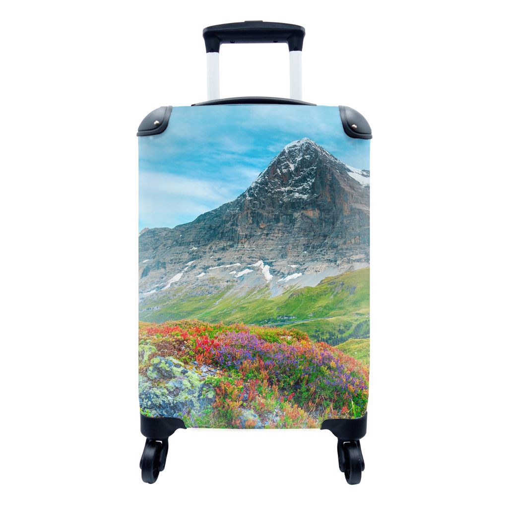 MuchoWow Koffer Handgepäck Trolley Rollkoffer Kleine Reisekoffer mit 4 Rollen - Blumen - Berge - Schnee - Landschaft - Cabin Size < 55x40x23 cm ...