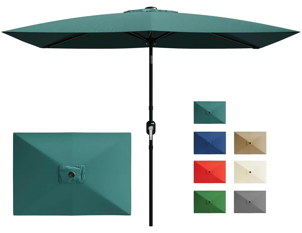 Parasol 3x2 m turquoise avec inclinaison bouton-poussoir et protection UV