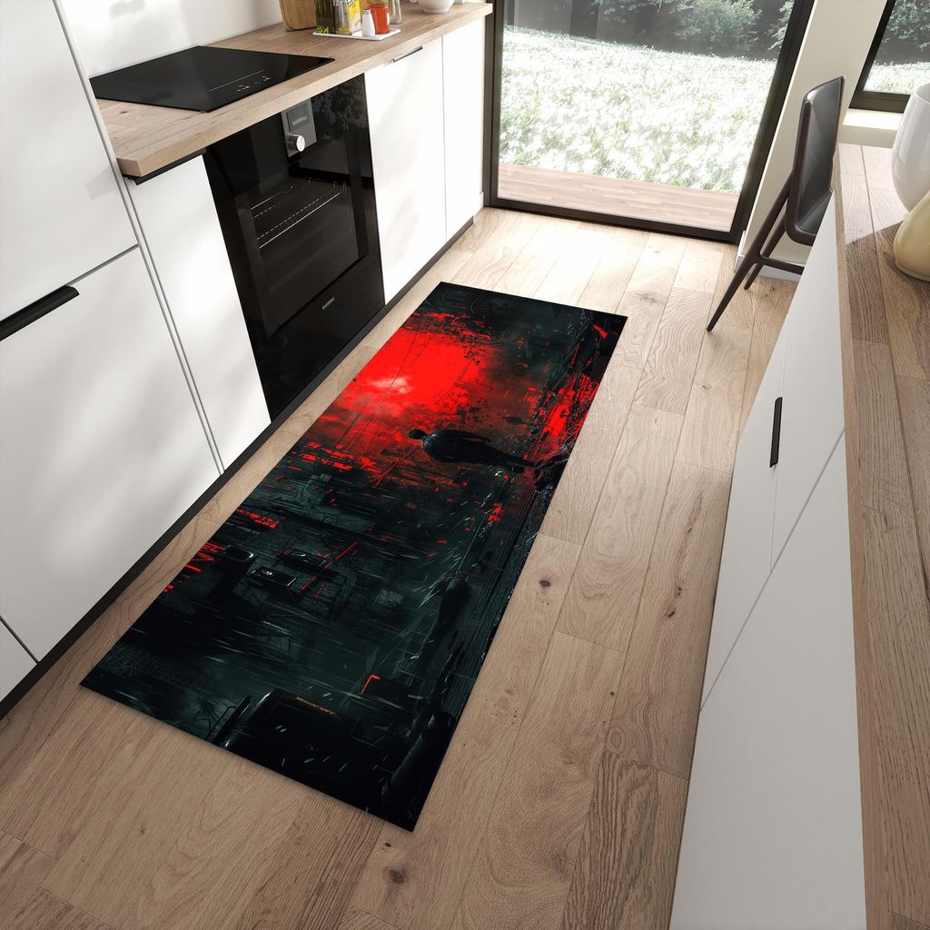 Küchenteppich 80x200cm rutschfest & abwischbar PVC Läufer - Verlassene Strasse
