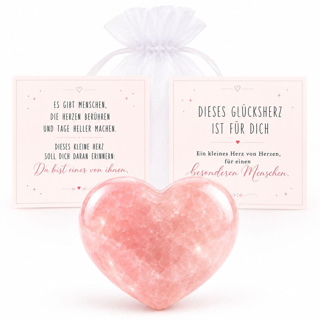 MilaBoo® Rosenquarz Herz mit Karte – Geschenk für Produktbild 