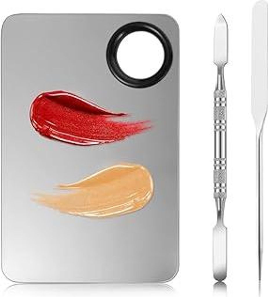 AEIOPRS 1 Edelstahl Make-up Palette und Spatel Set Kosmetik Mischpalette Picasso Makeup Spatula Doppelkopf-Spachtel