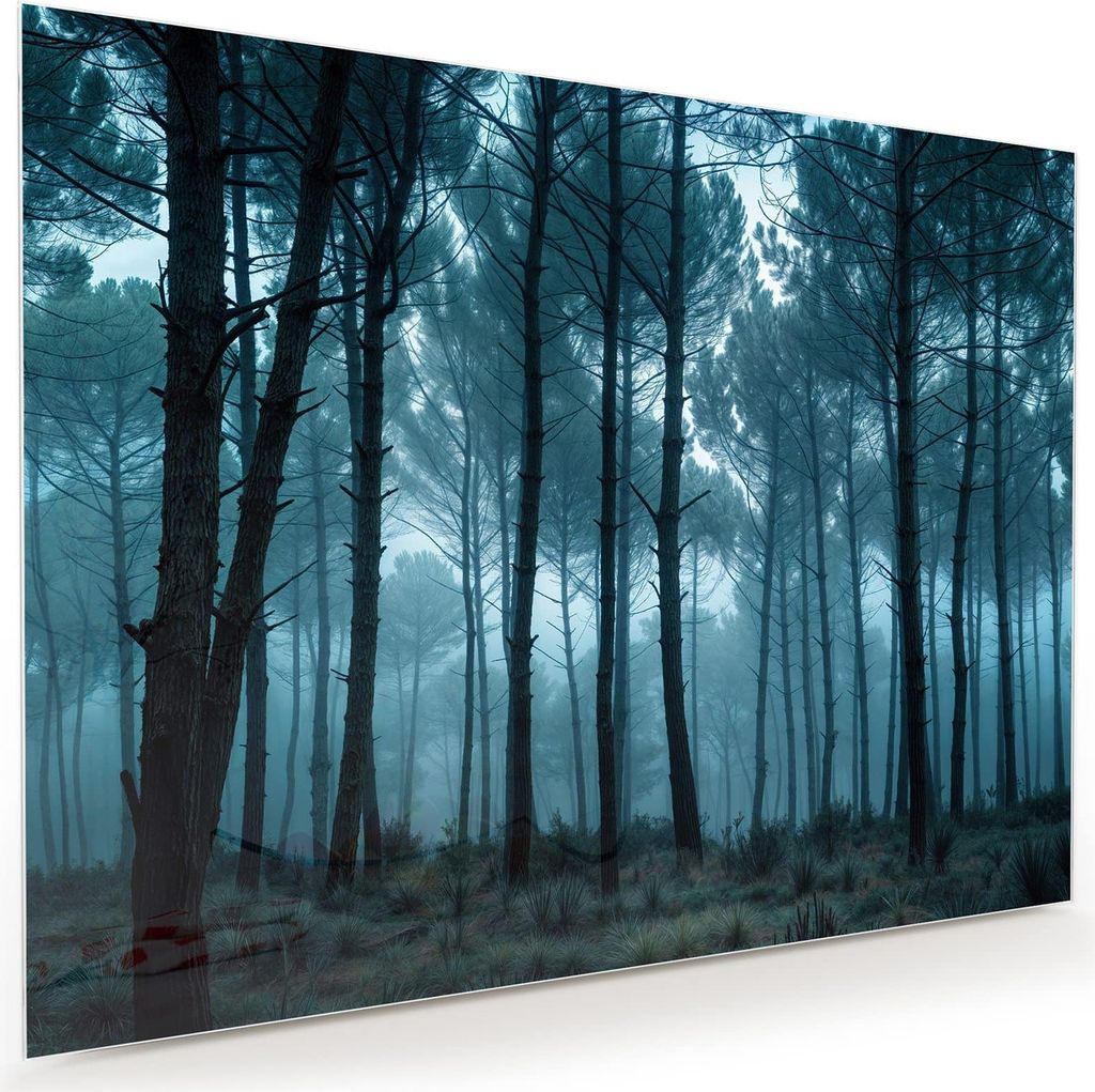 Glasbild 120x90cm in XXL für Wohnzimmer, Schlafzimmer Motiv Nebeliger Wald
