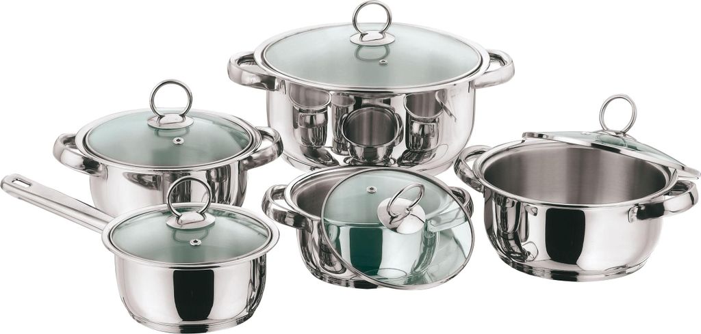 5/10 tlg. KING Kochtopfset »NEW SILVER LINE« aus Edelstahl mit Glasdeckel / für Induktion geeignet / Topfgrößen ca. 16, 16, 18, 20, 24 cm