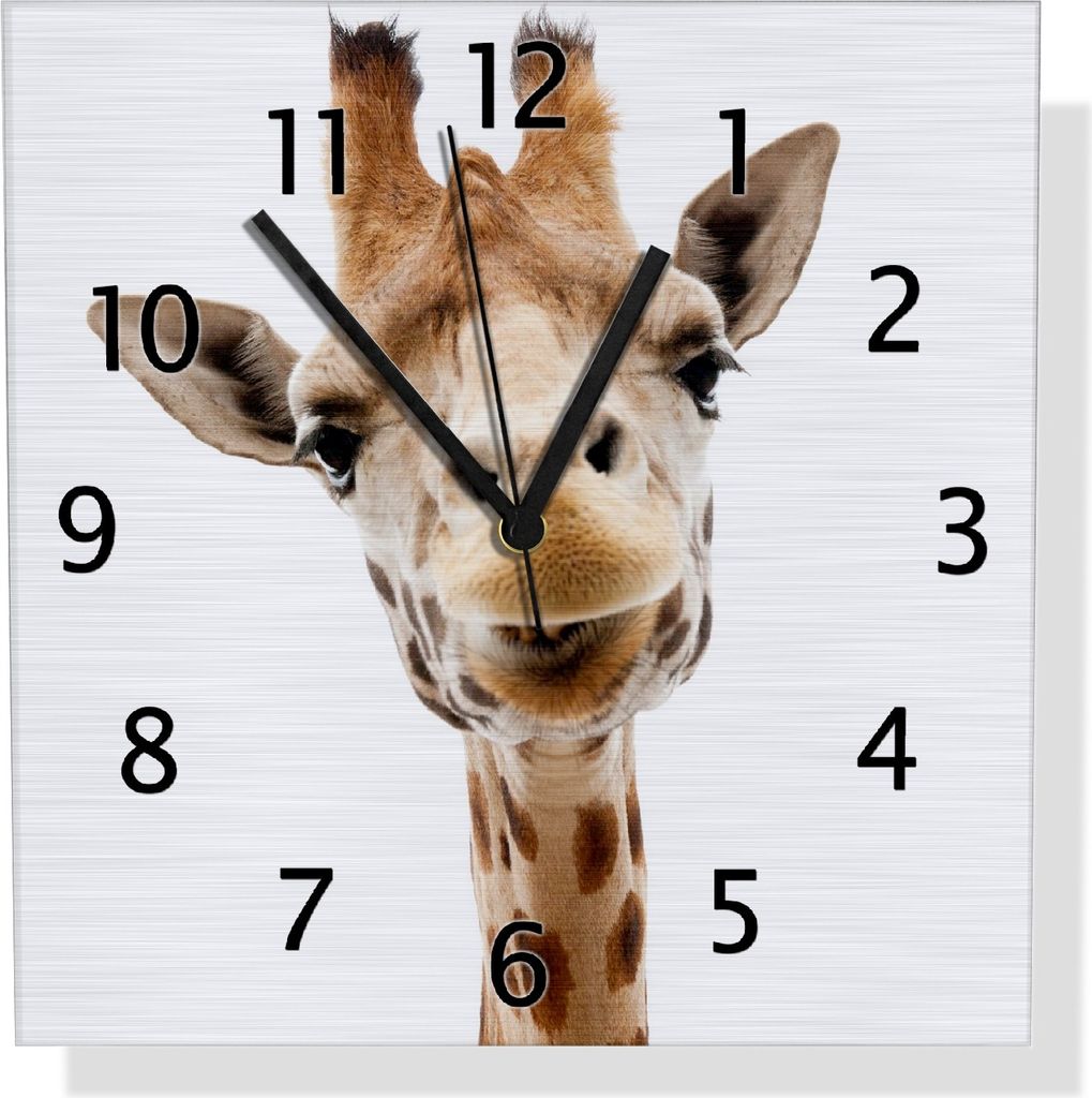 Wallario Design Wanduhr Giraffenkopf aus Aluverbund, Größe 30 x 30 cm