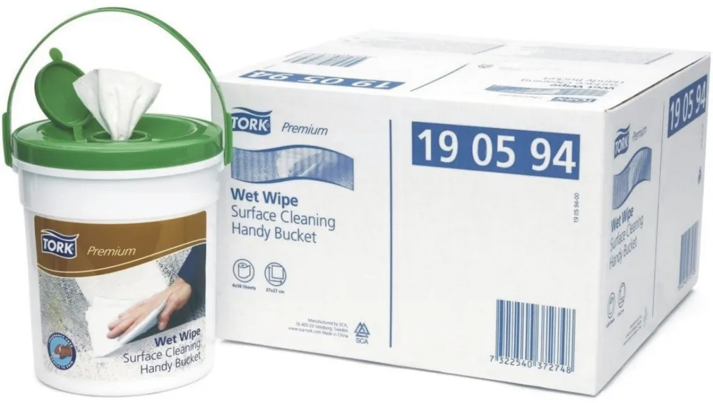 Seau de 58 lingettes nettoyantes Premium 27x27cm blanches - Pack de 4