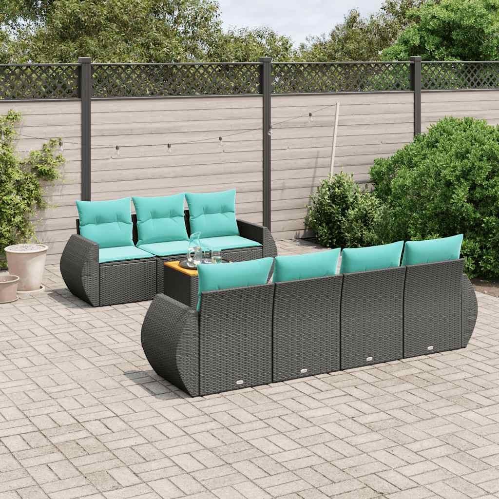 Maison Exclusive - 8-teiliges Gartensofa-Set mit Kissen, schwarzes Polyrattan