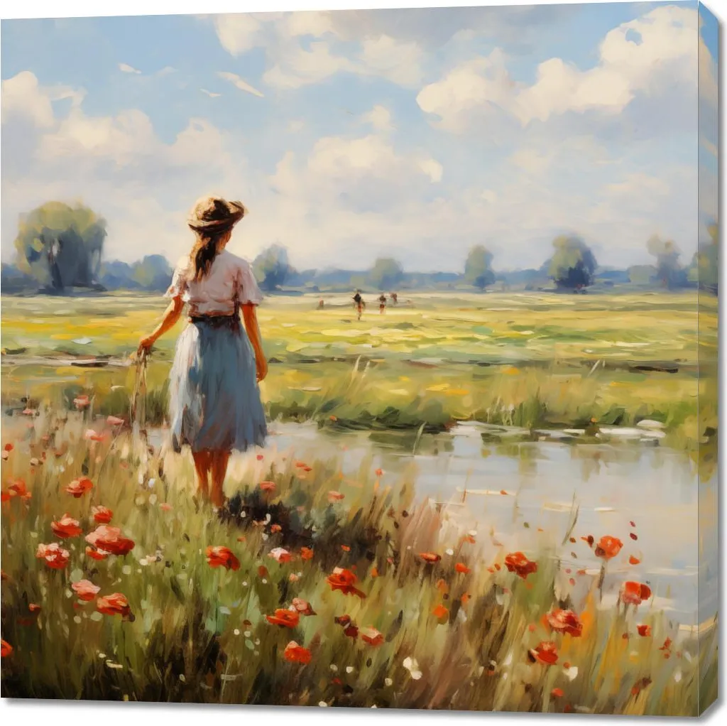 Toile murale grand format Tranquillité rurale 100x100 cm cadre en bois
