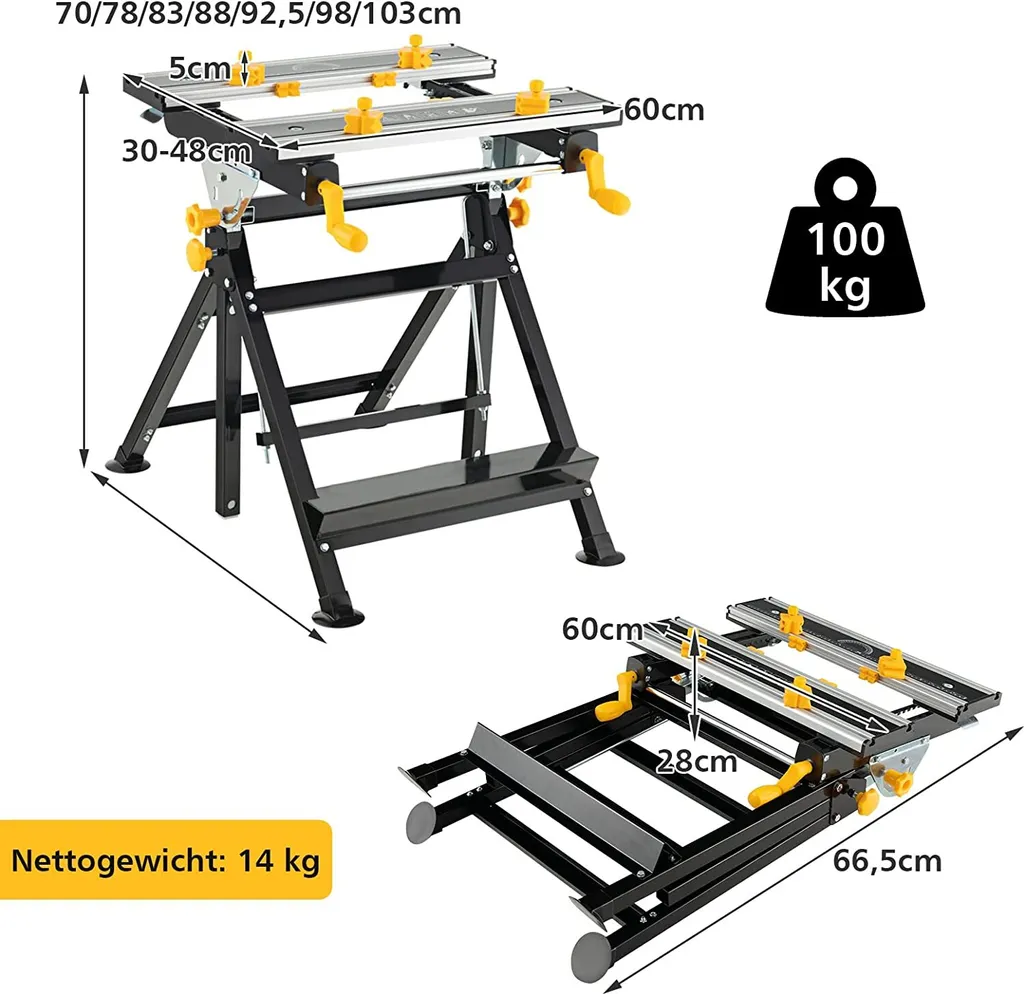 Table d'atelier réglable en hauteur et inclinable, charge max 100 kg - 7