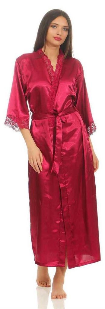 Damen langes Kimono Seidenrobe Morgenmantel; Pupur-Magenta Produktbild 