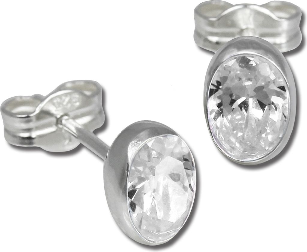 SilberDream Ohrstecker Damen 925 Silber weiß oval Zirkonia Ohrringe SDO552W
