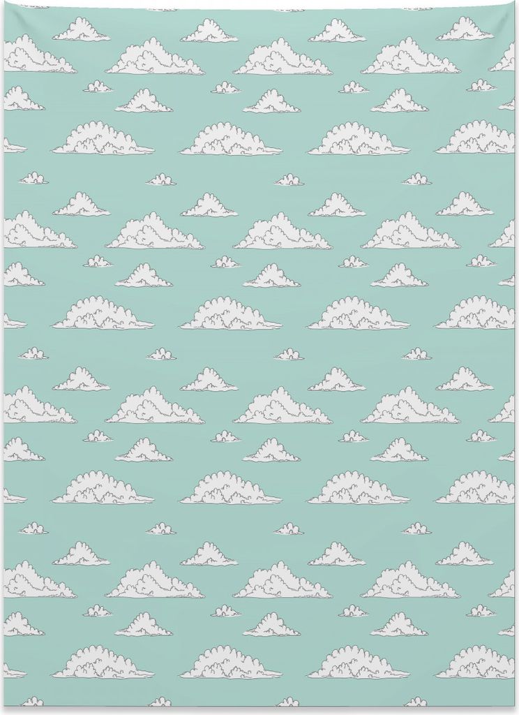 Abakuhaus Teal und Weiß Wandteppich, Cartoon Wolken aus Weiches Mikrofaser Stoff Kein Verblassen Klare Farben Waschbar, 110 x 150 cm, Seafoam Weiß