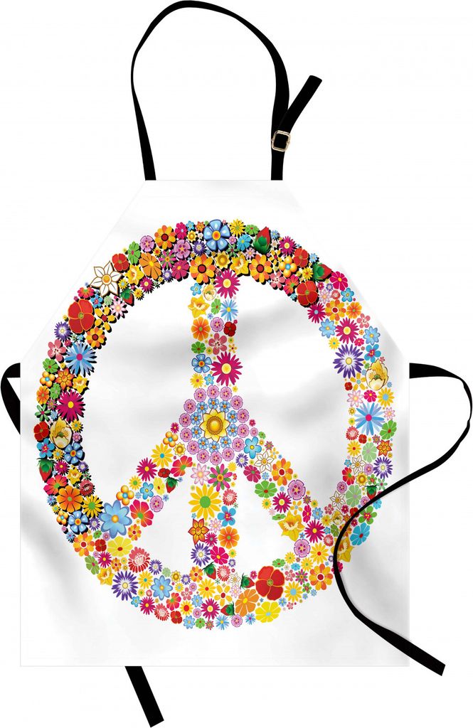 ABAKUHAUS Groovig Kochschürze, Blumenfriedenszeichen-Sommer-Frühlings-Blüte-Liebes-Glück-Themed Illustrations-Druck, Farbfest Höhenverstellbar...