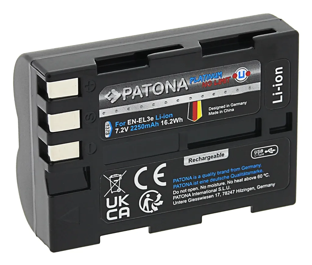 Batterie rechargeable EN-EL3E pour Nikon D90 D700 D300S avec entrée USB-C