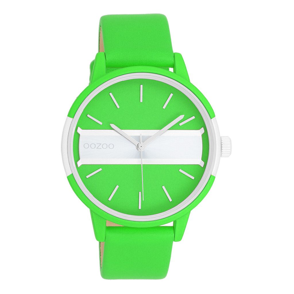 Oozoo Armbanduhr grün Leder Timepieces Damen Analog-Quarzuhr UOC11189