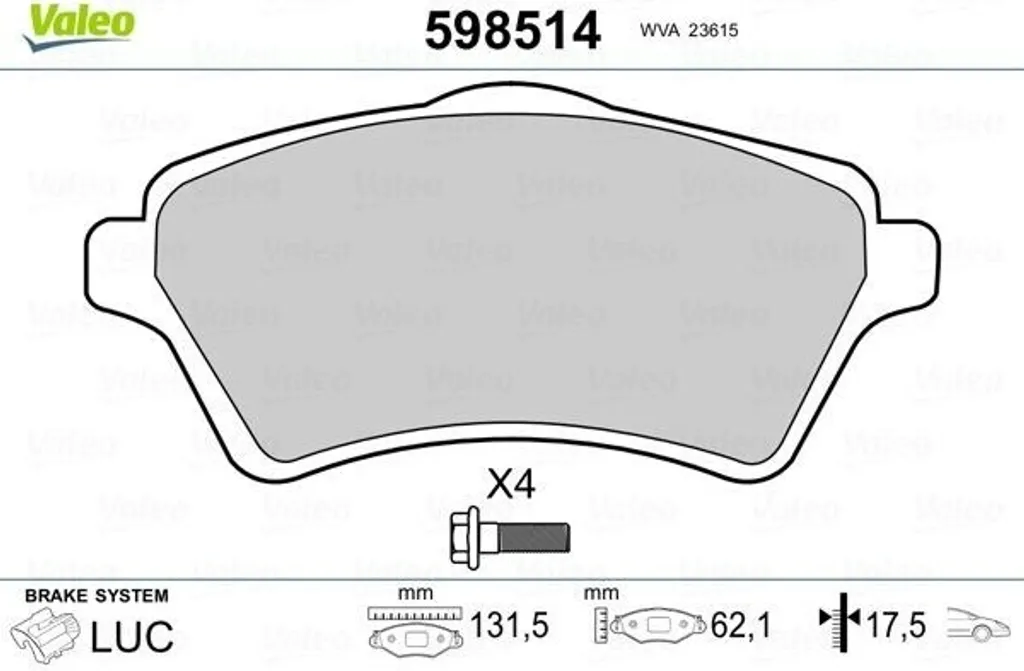 Jeu de plaquettes de frein avant Valeo 598514 pour Land Rover Freelander