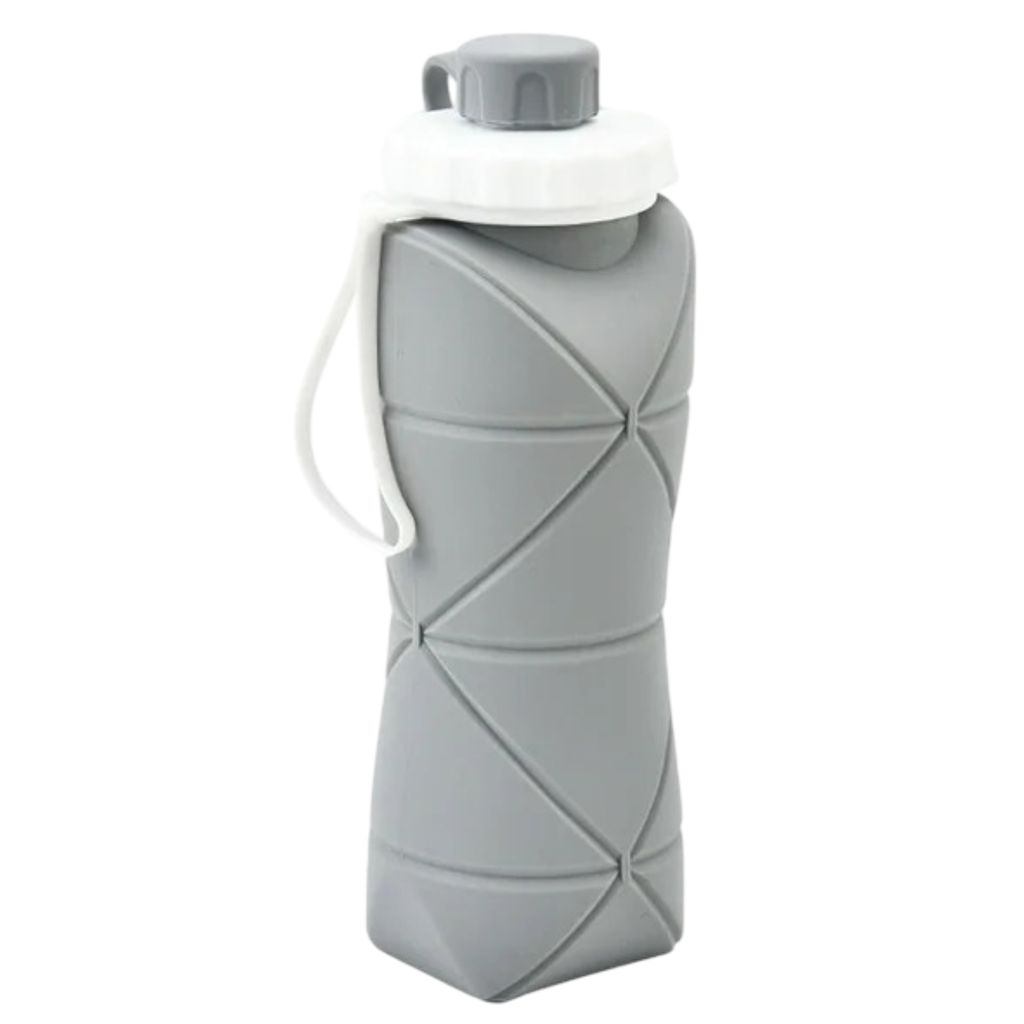 600 ml Faltbare Trinkflasche aus Silikon grau, Faltbare Wasserflasche für Camping - FOLDSIP