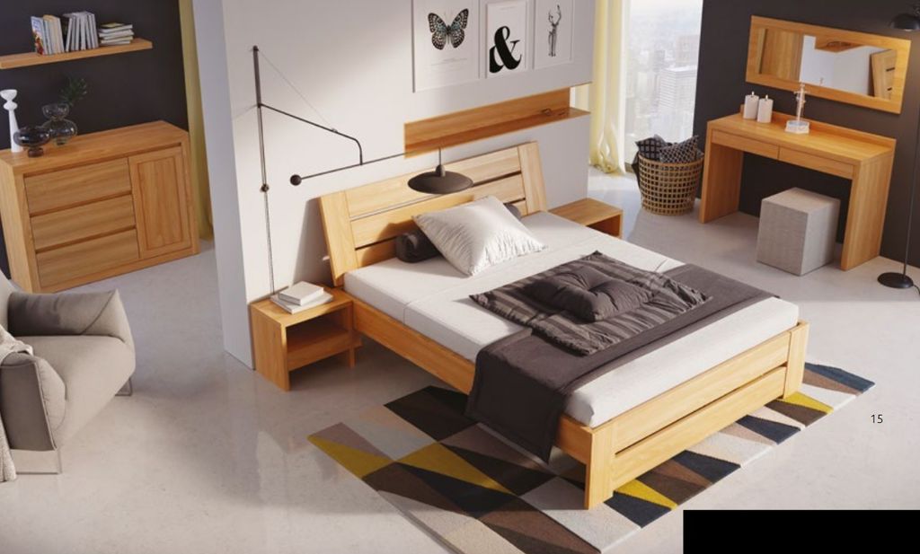 Schlafzimmer Möbel 3tlg. Set Bett Massivholz Nachttische 2x Betten Echtes Holz