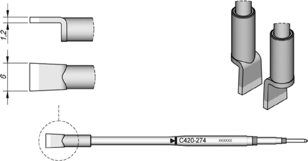 JBC Lötspitze Serie C420, C420274/6,0 mm, für Dual-In-Line-IC C420274
