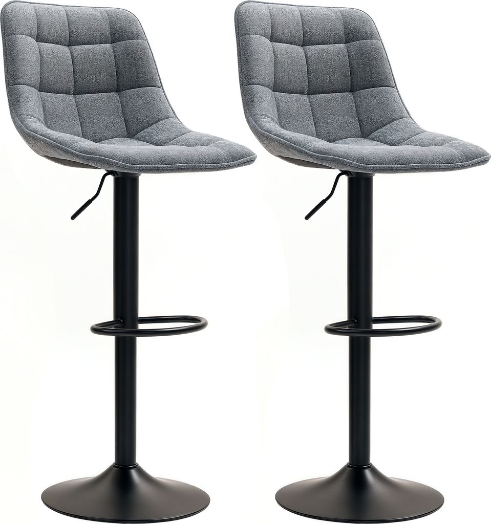 HOMCOM Barhocker 2er-Set, Gepolstert Barstuhl mit Lehne, Stahlgestell, Chenille-Optik, Höhenverstellbare Küchenstühle mit Fußstütze 360° Dreh...